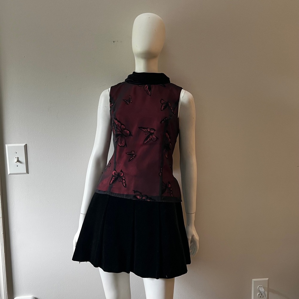 Vintage 90s Positive Attitude Butterfly Mesh Velvet Top Y2K Whimsigoth M